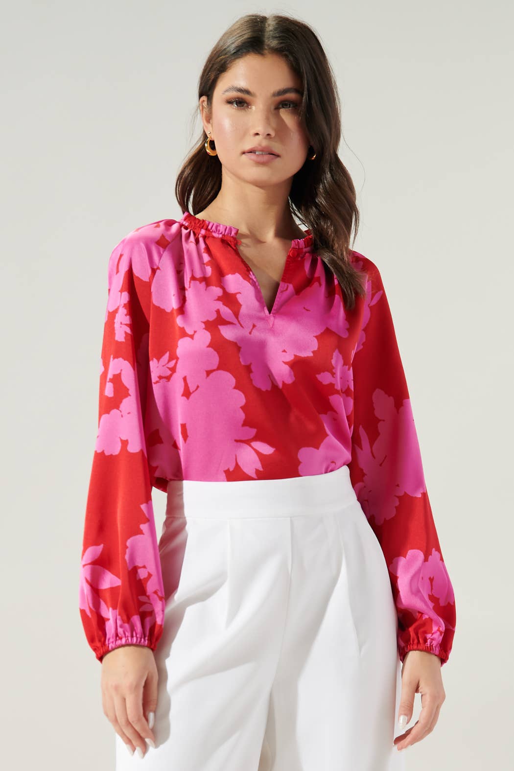 Burning Love Split Neck Satin Blouse