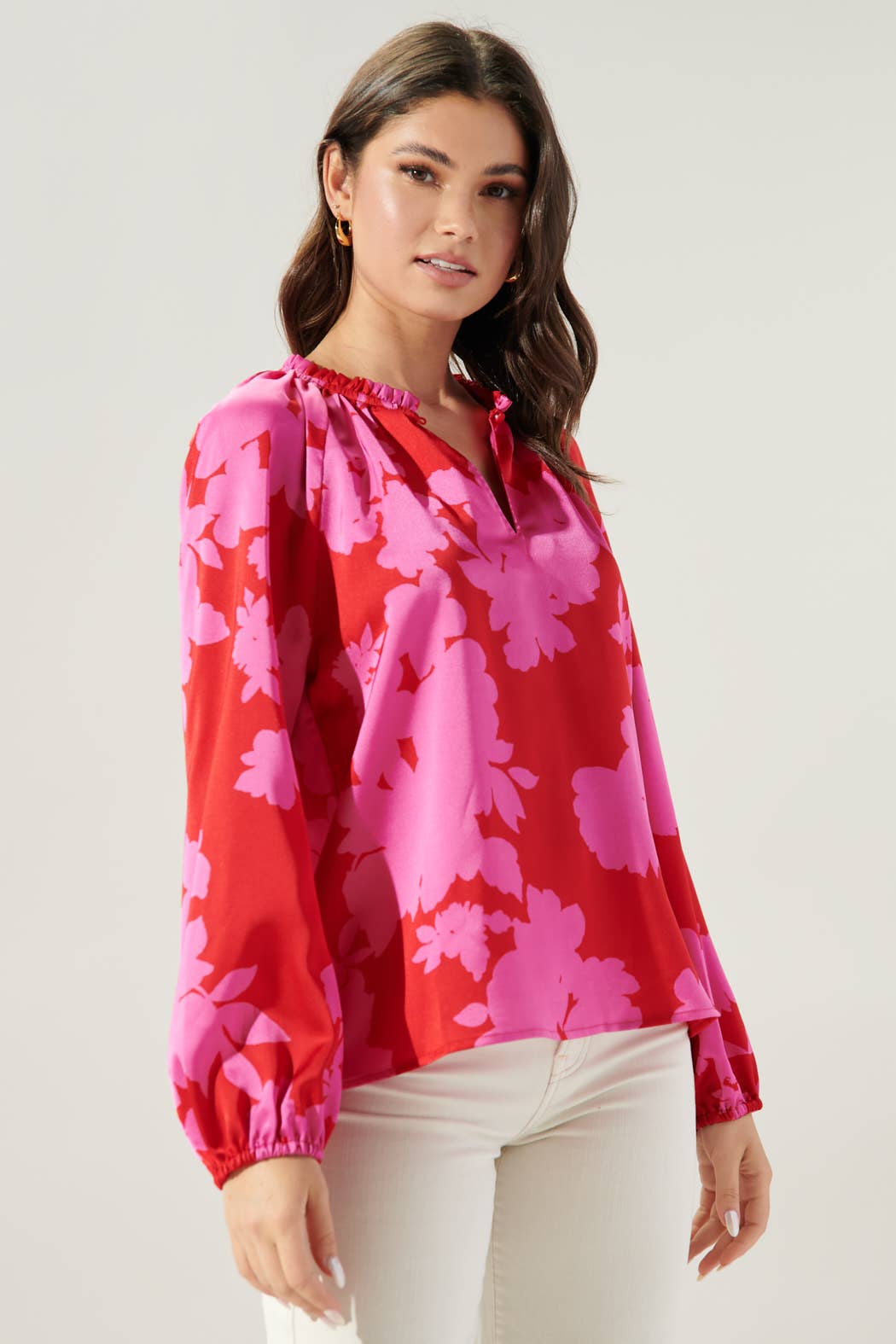 Burning Love Split Neck Satin Blouse