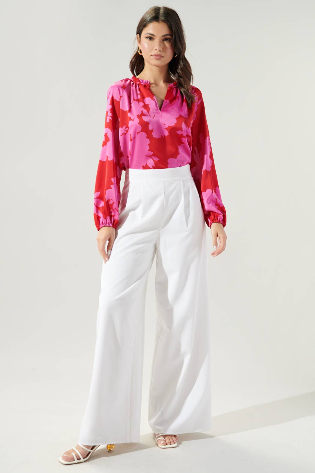 Burning Love Split Neck Satin Blouse