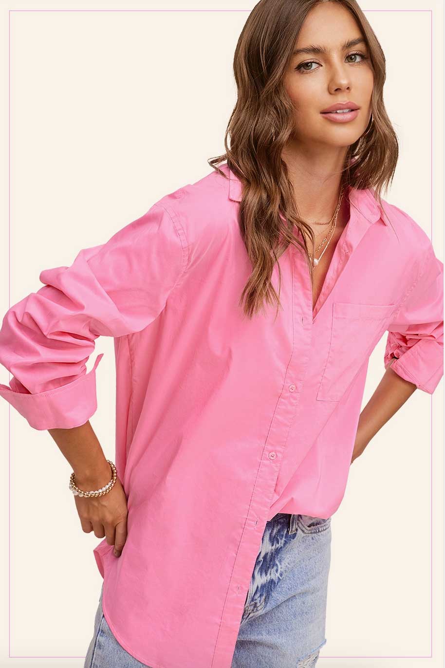 Bubble Gum Pink Button Up