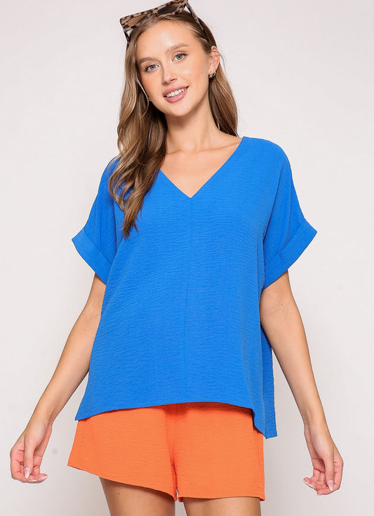 Vivid Blue Crepe VNeck Top