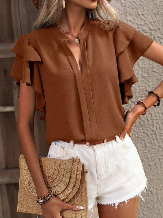 Sepia Short Sleeve Flutter Top