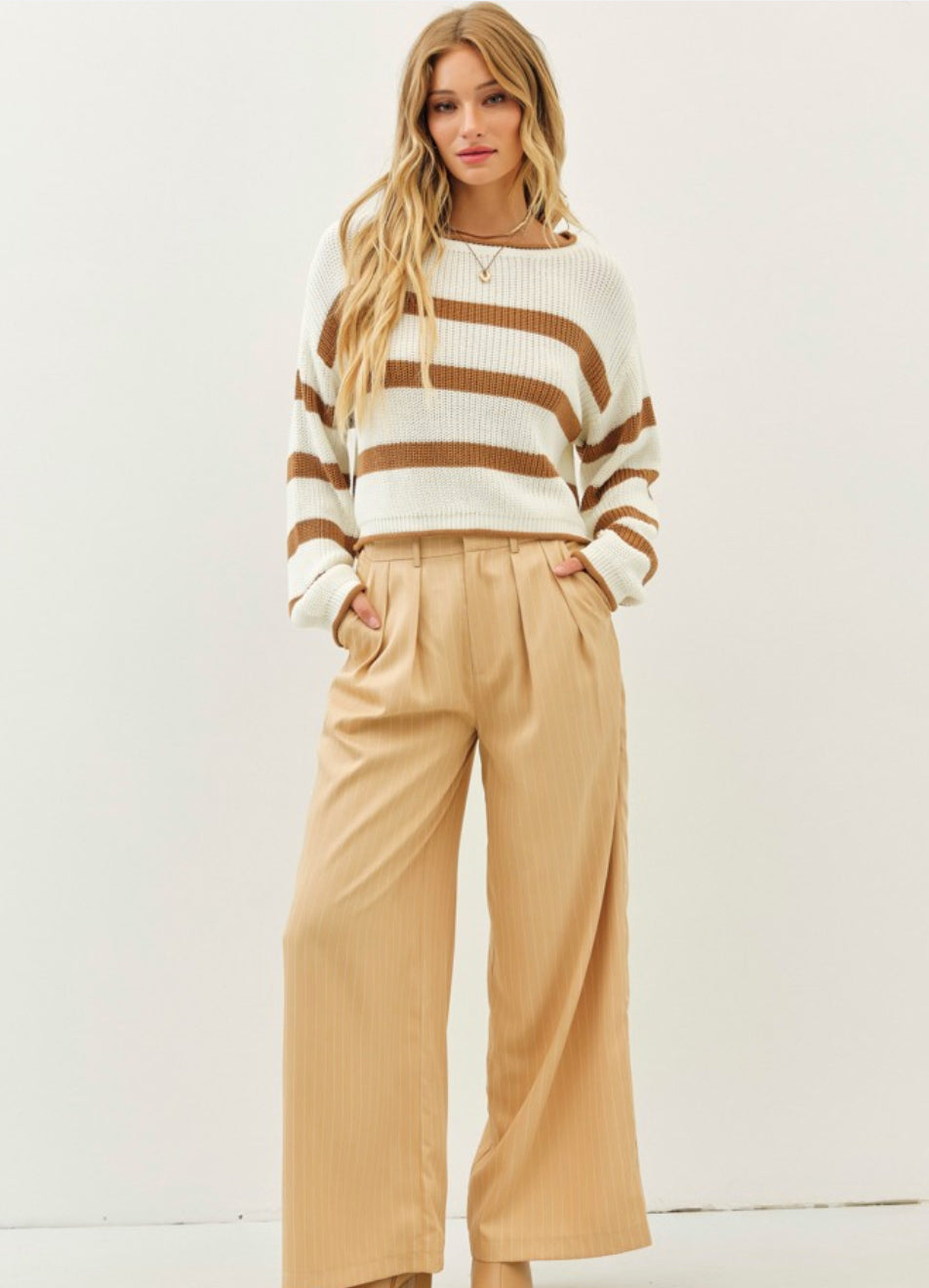 Camel Striped Knit Top