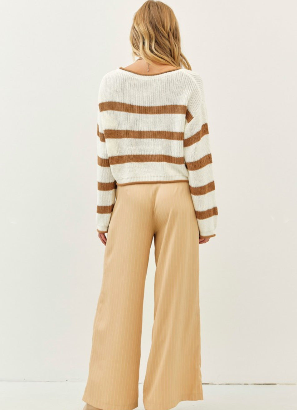 Camel Striped Knit Top