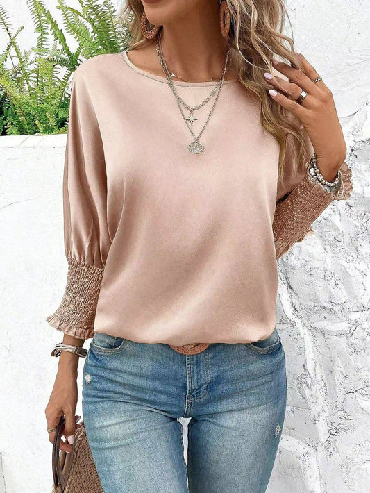 Champagne Blush Smocked Cuff Blouse