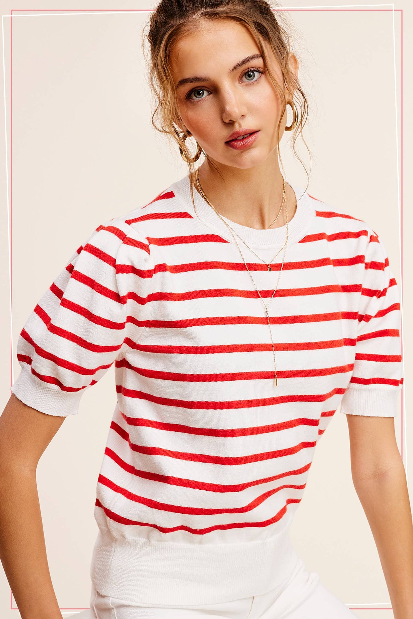 Red Stripe Lightweight Knit Top