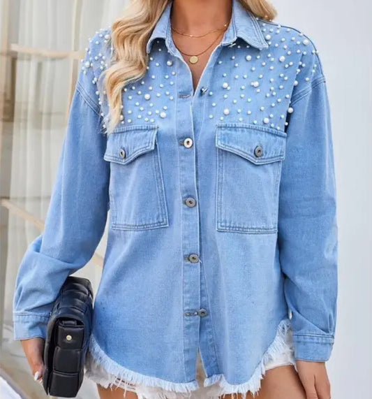 Embellished Lightweight Denim Shacket