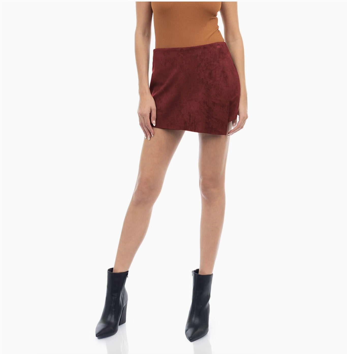 Bordeaux Faux Suede Skort