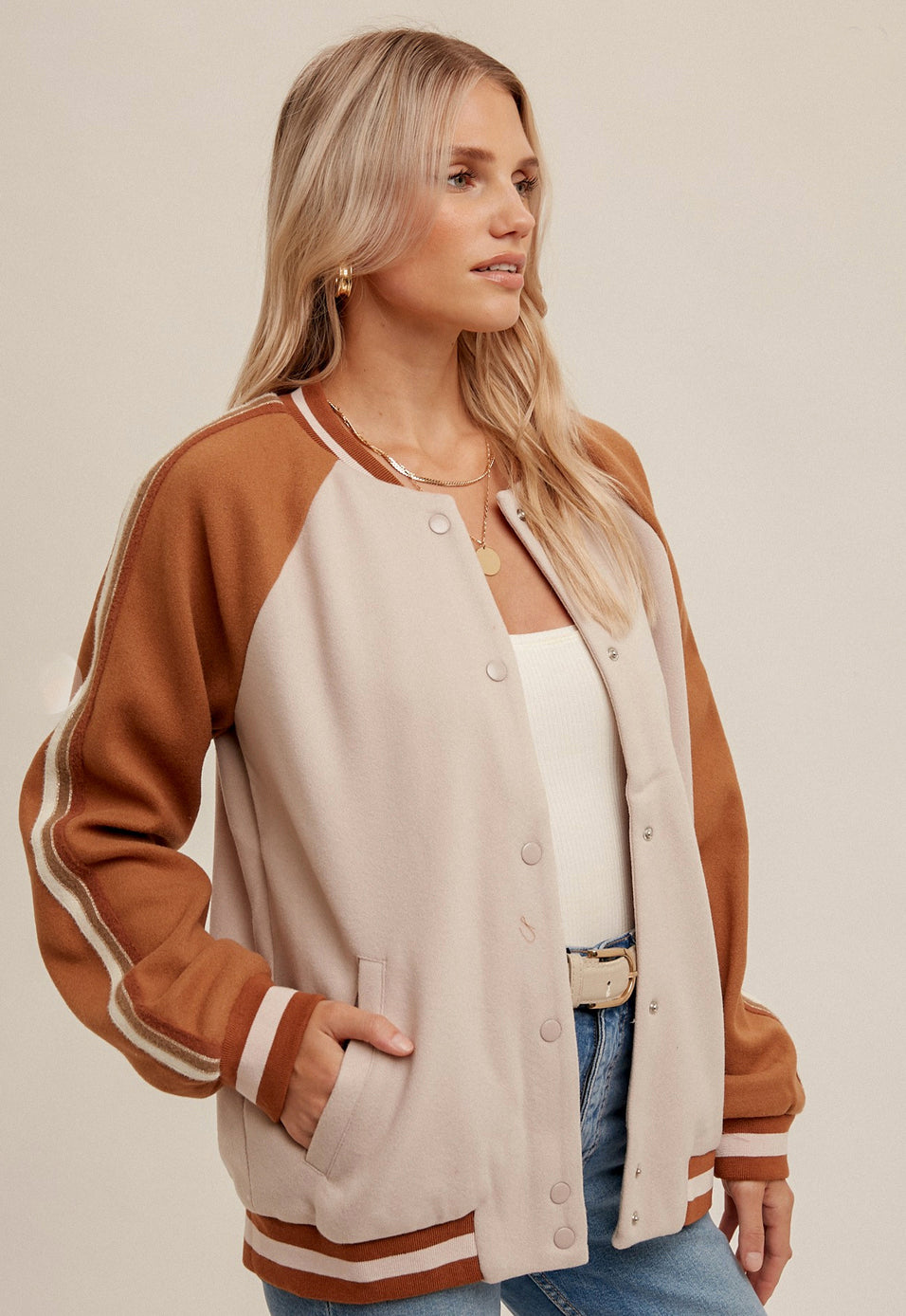 Camel Gold Bomber Varsity Jacket