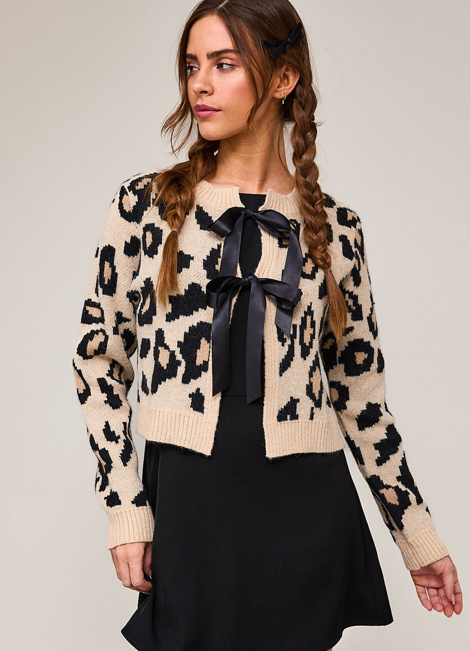 Leopard Print Ribbon Tie Cardigan