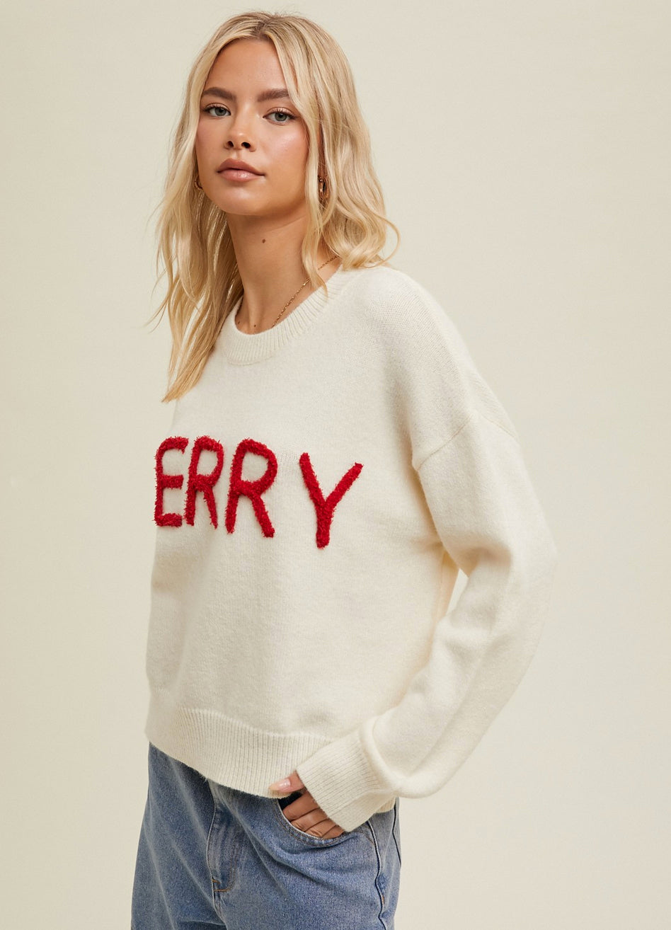 White Red Boucle MERRY Sweater