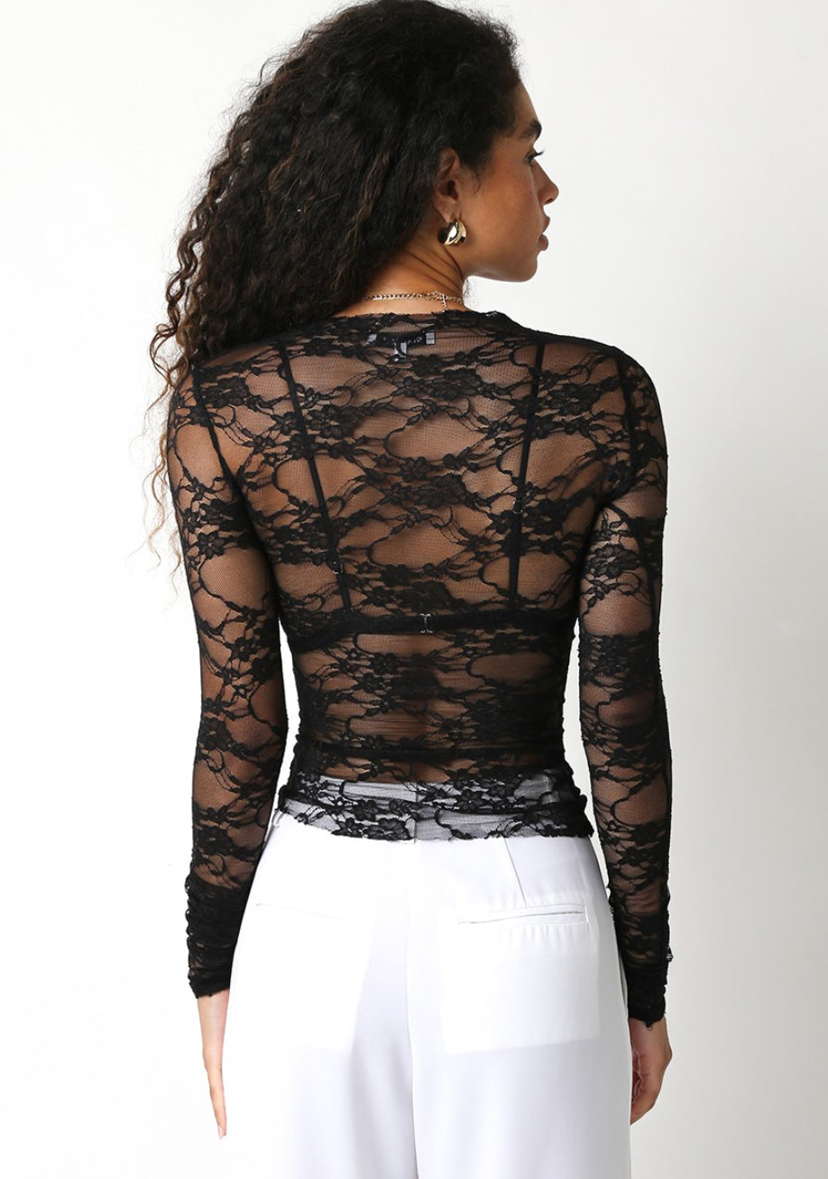 Black Lace Mesh Layering Top