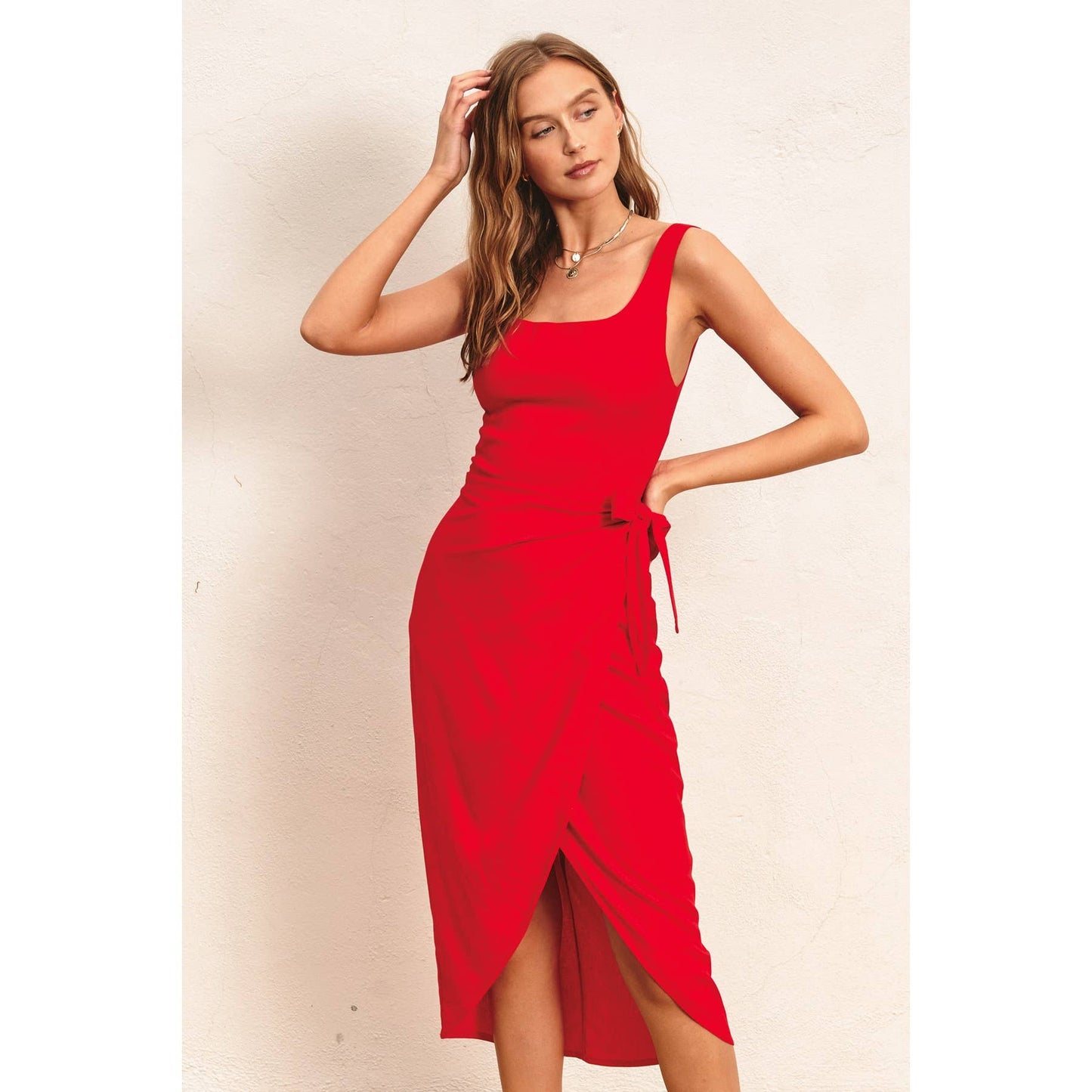 Rouge Red Tulip Hem Midi Wrap Dress