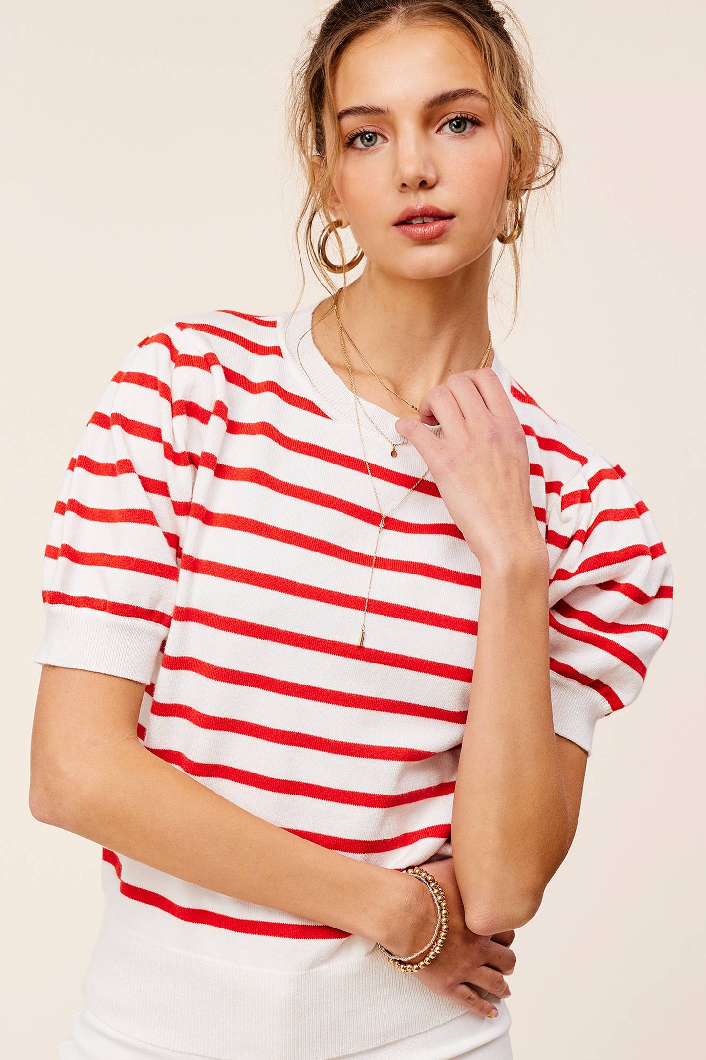 Red Stripe Lightweight Knit Top