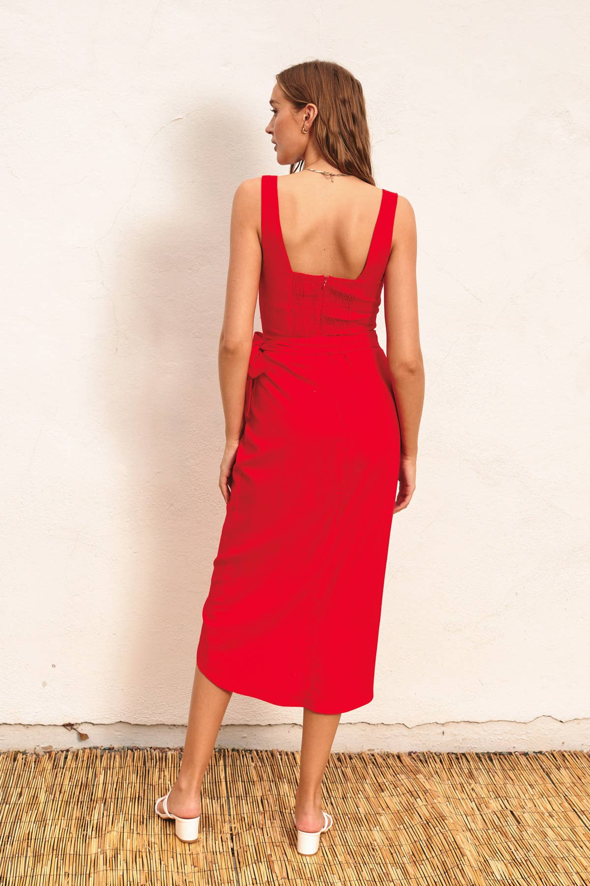 Rouge Red Tulip Hem Midi Wrap Dress