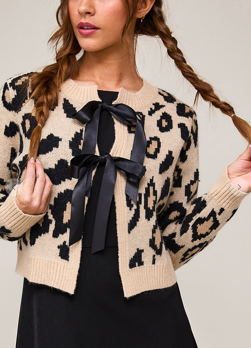 Leopard Print Ribbon Tie Cardigan