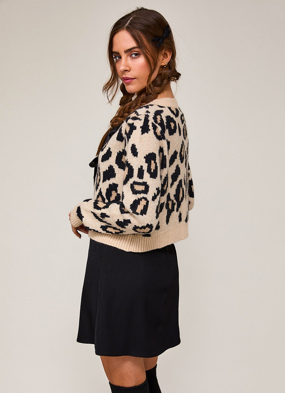 Leopard Print Ribbon Tie Cardigan