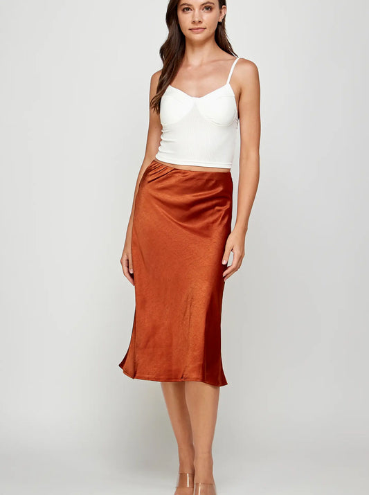 Copper Sateen Midi Skirt