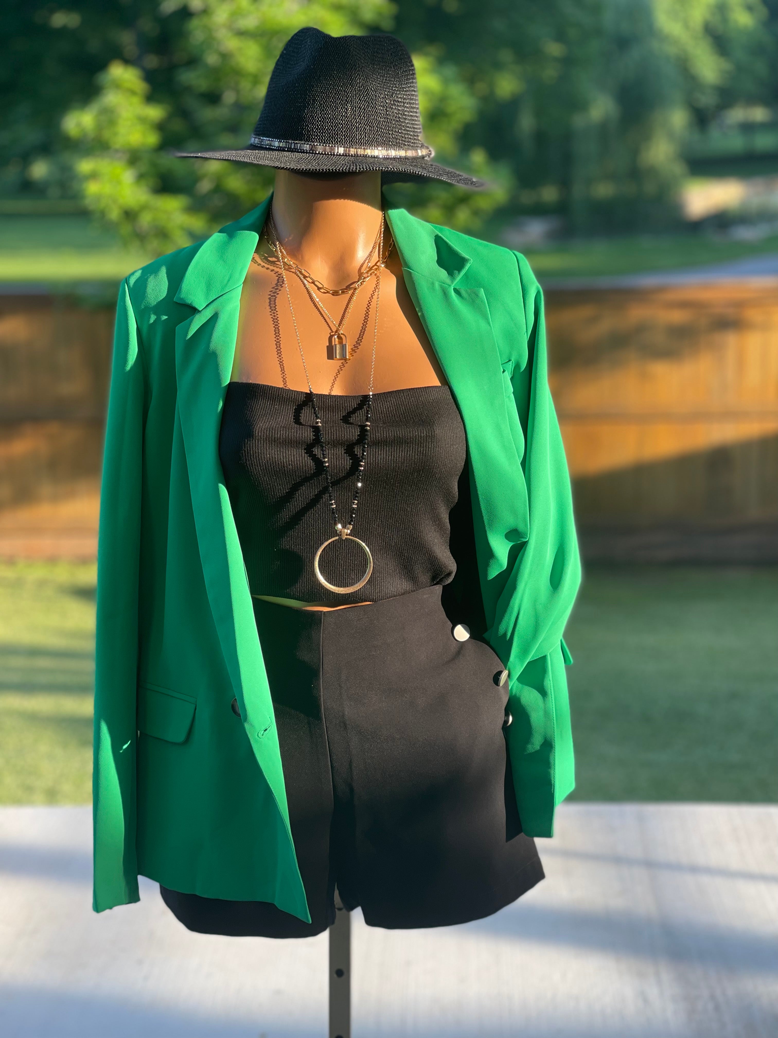 Dark green hot sale blazer outfit